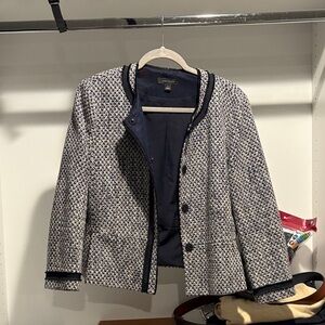 Ann Taylor Navy and White Tweed Blazer